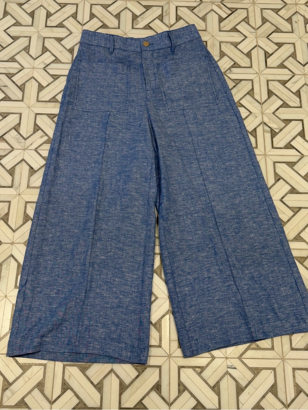 Zara Blue Wide-Leg Cropped Pants